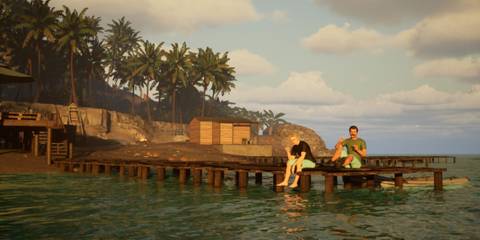 Two people sitting on a pier in Drug Dealer Simulator 2