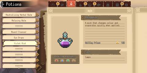 Looking at Violet Mist in Potion Permit