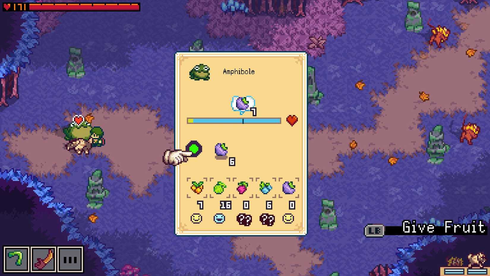 Giving a creature berries in Creature Keeper