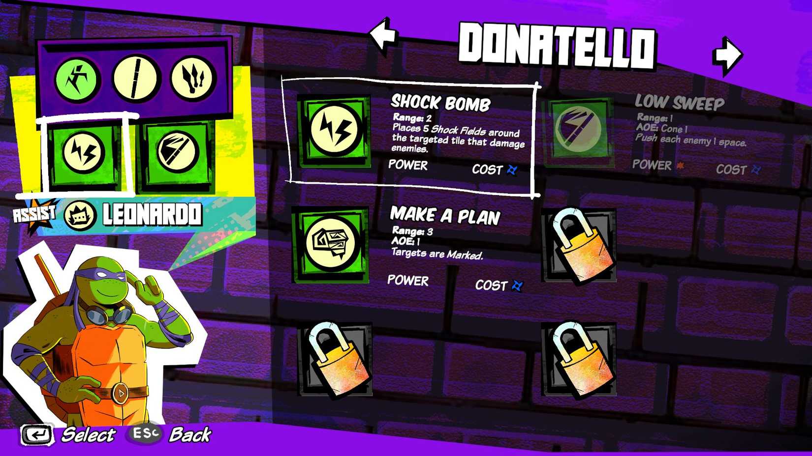 Leonardo's loadout in TMNT: Tactical Takedown