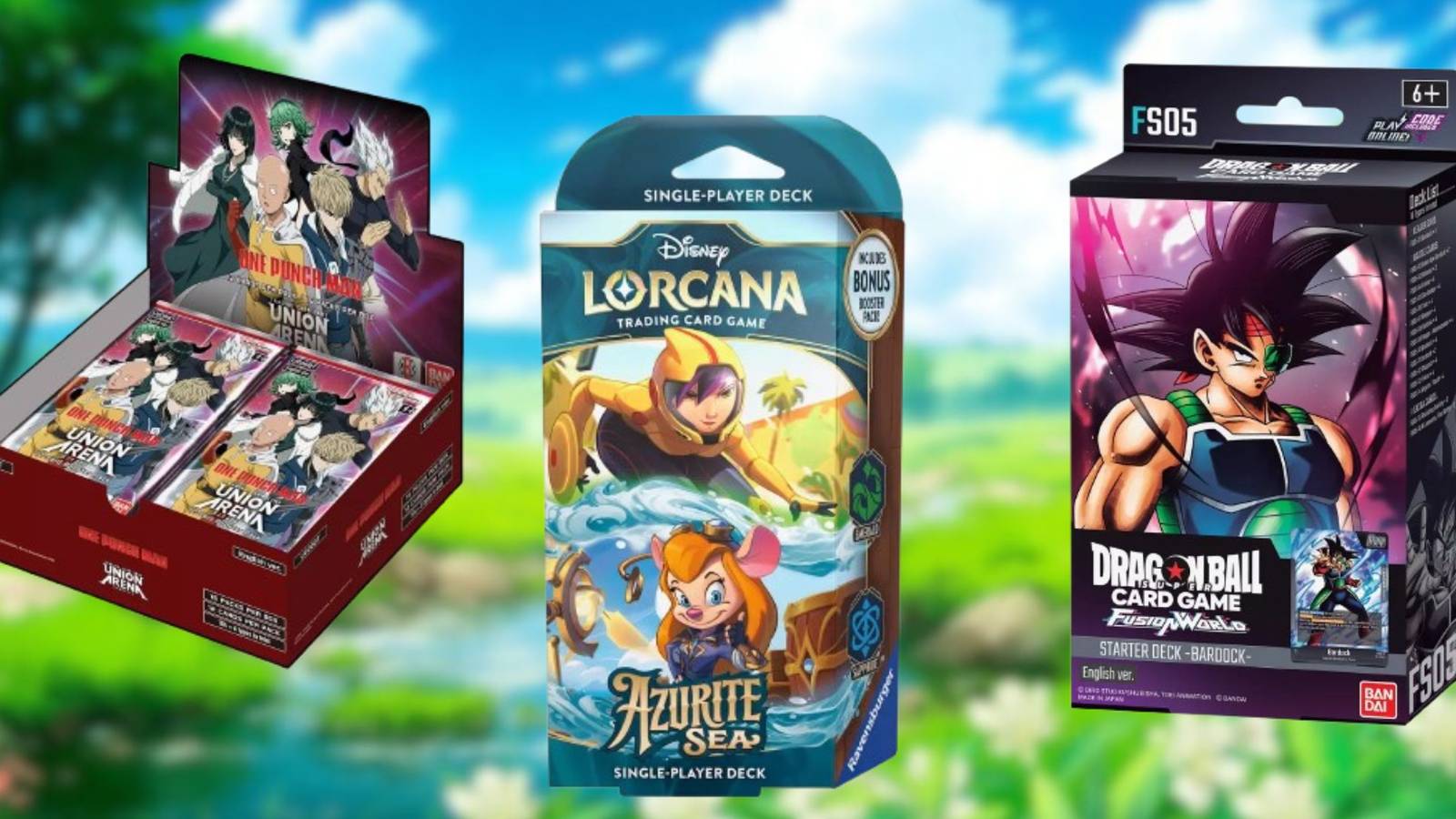 image of anime background with TCG cards overlaid on it.