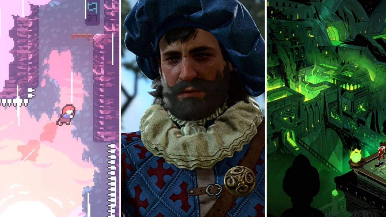 A grid showing the games Celeste, Baldur's Gate 3, and Hades