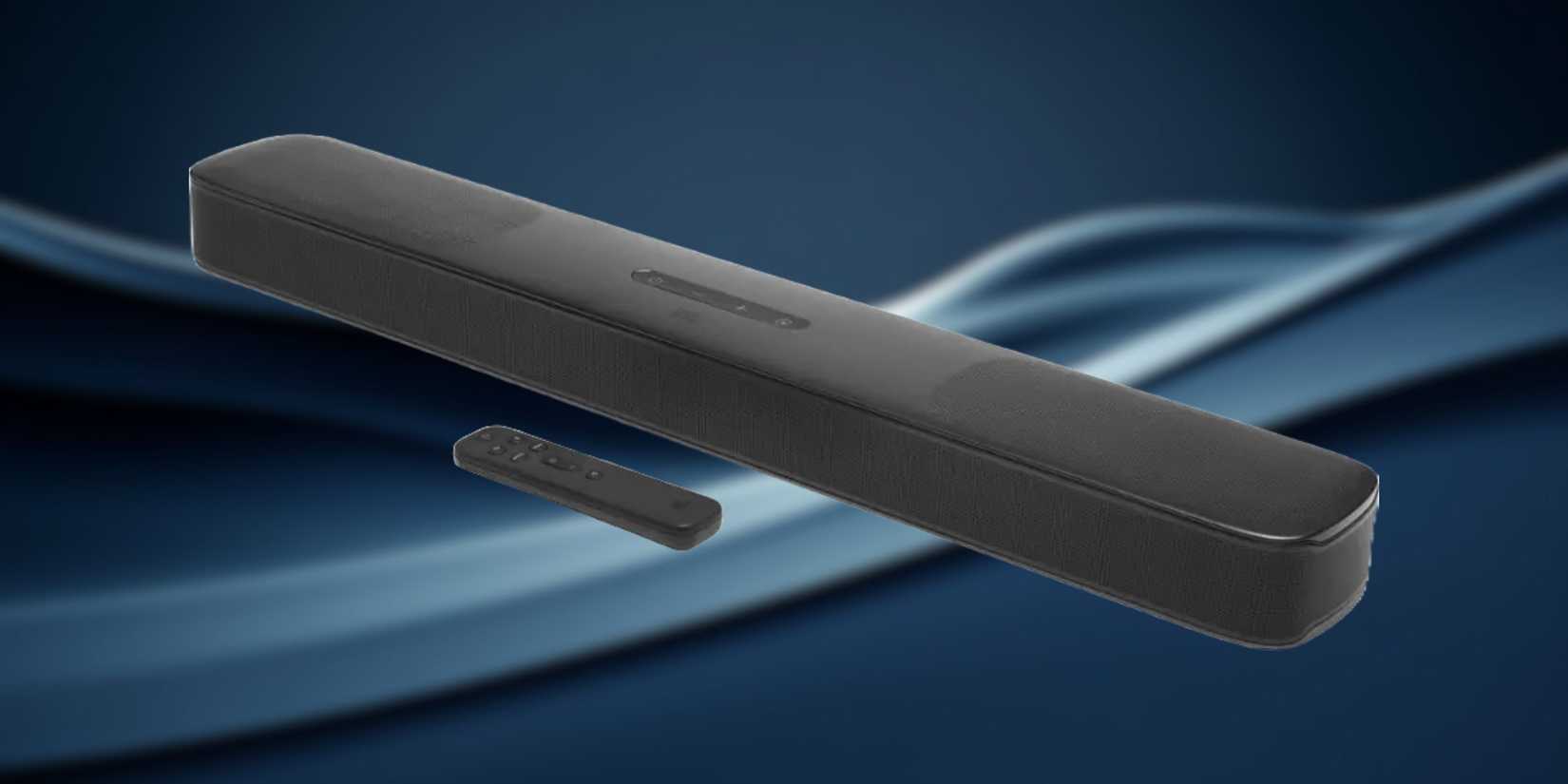 Image of JBL soundbar on a blue background.
