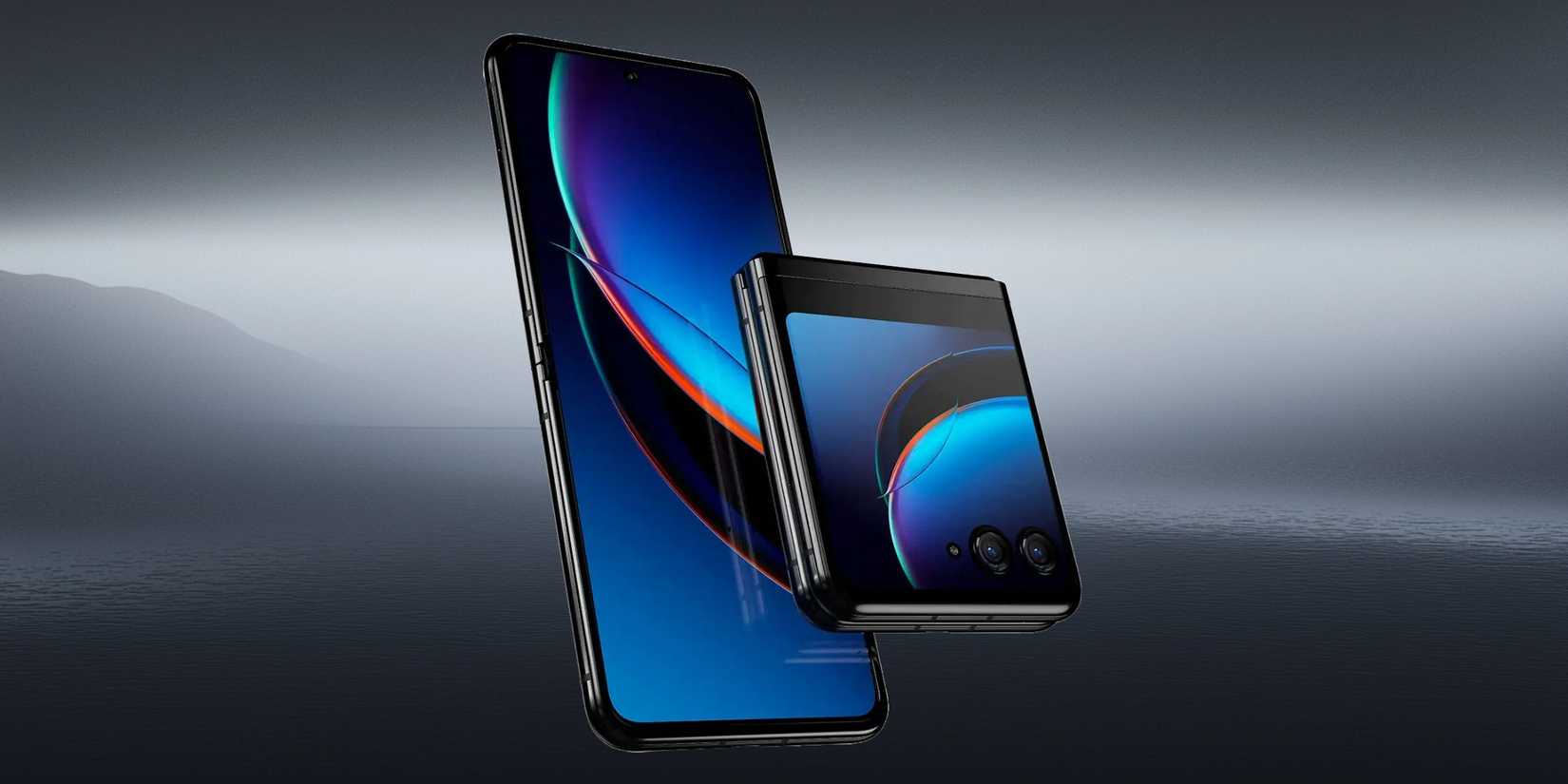 image of the razr+ on a black background.