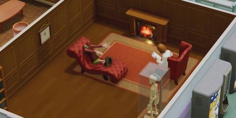 A shrunken head patient in therapy in Two Point Hospital