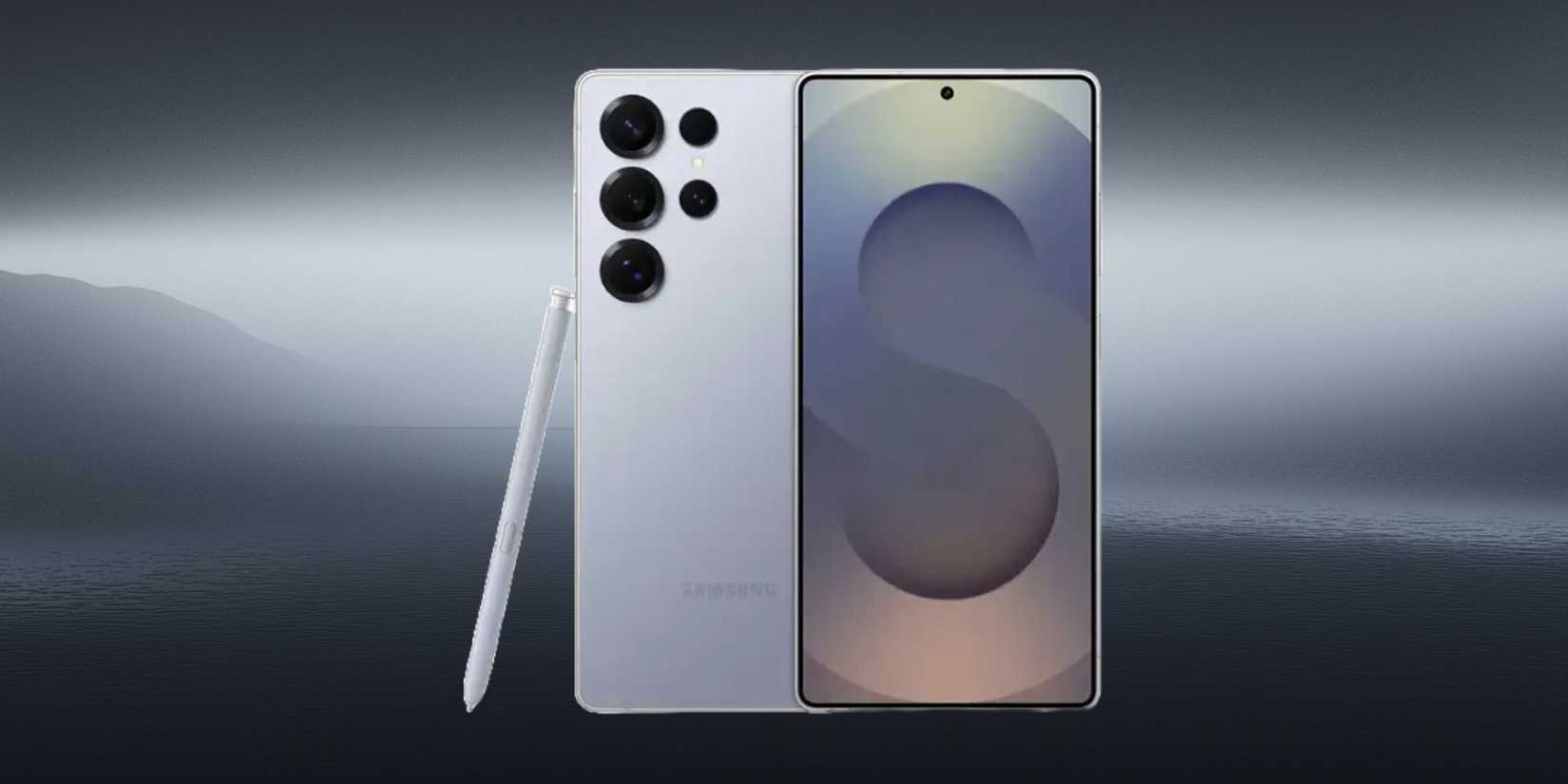 Image of the Samsung Galaxy S25 Ultra on a grey background.