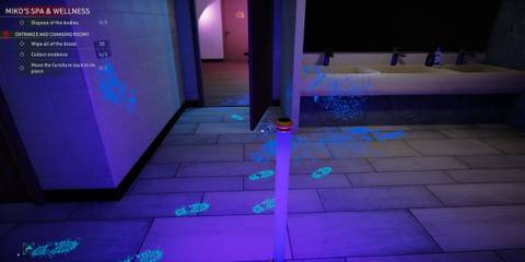 Footprints highlighted with a UV light in Crime Scene Cleaner