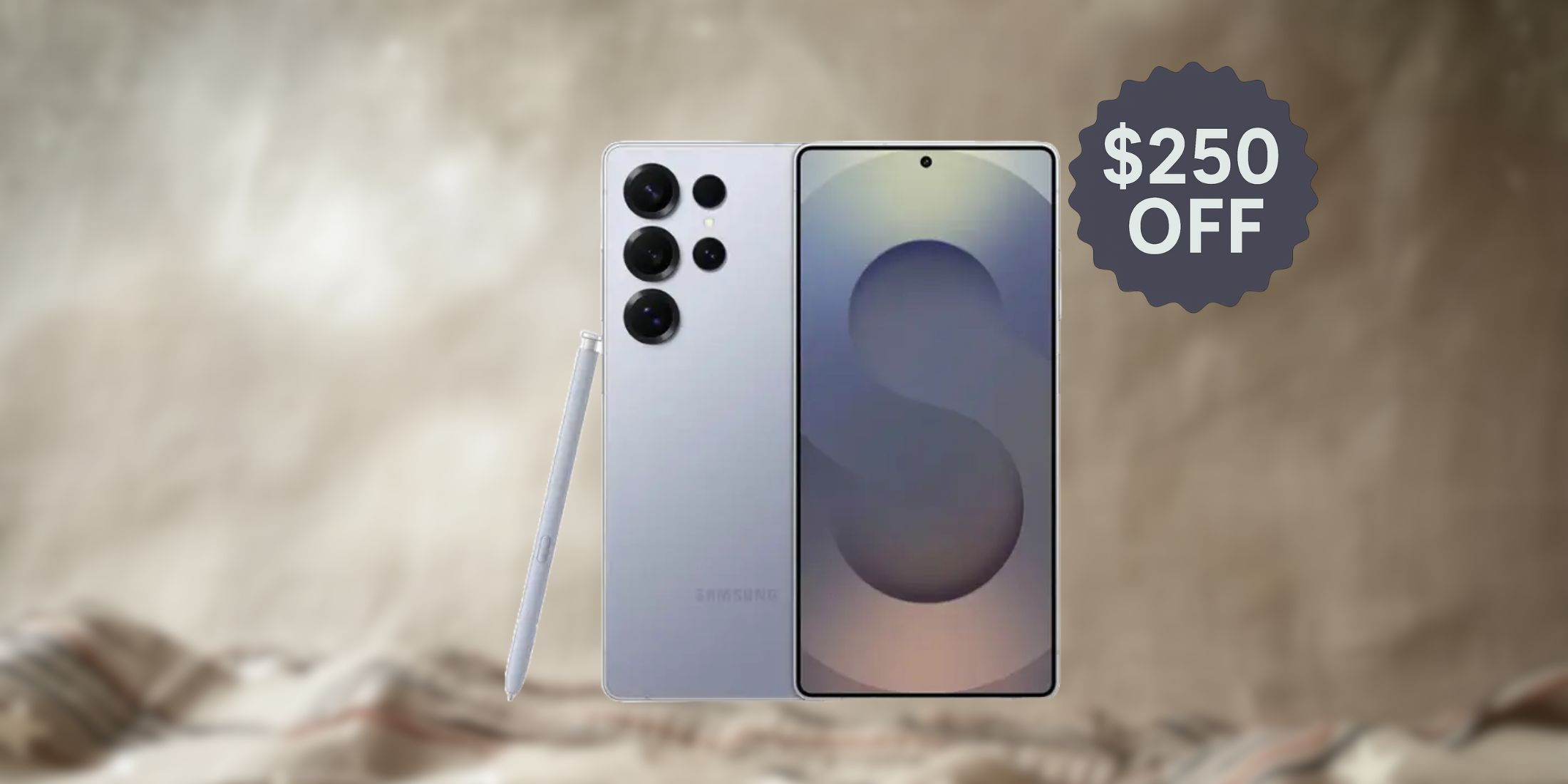 Image of an S25 Ultra on a desert background.