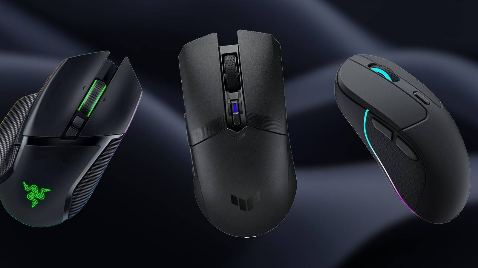 Image of 3 different mouse on a black background.