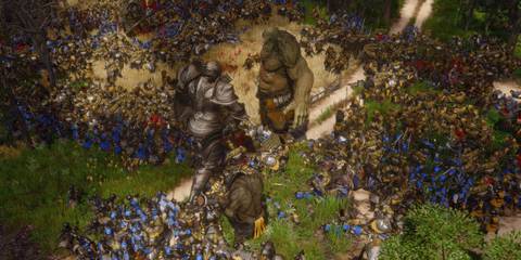 A battle with two large units in Spellforce 3: Reforced