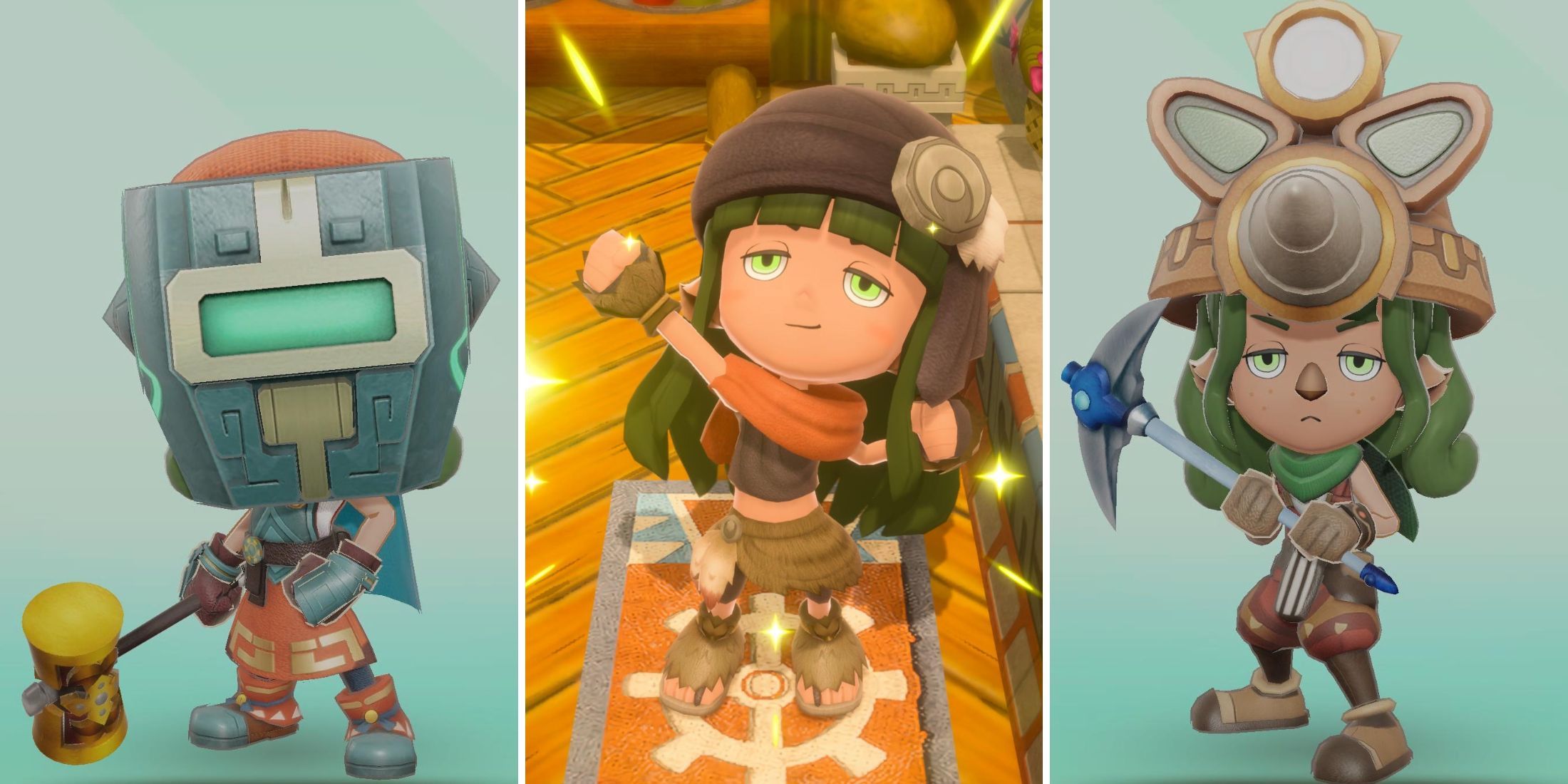 A grid showing the three fantasy life in: The girl who steals Time lives blacksmith, mercenar and miner