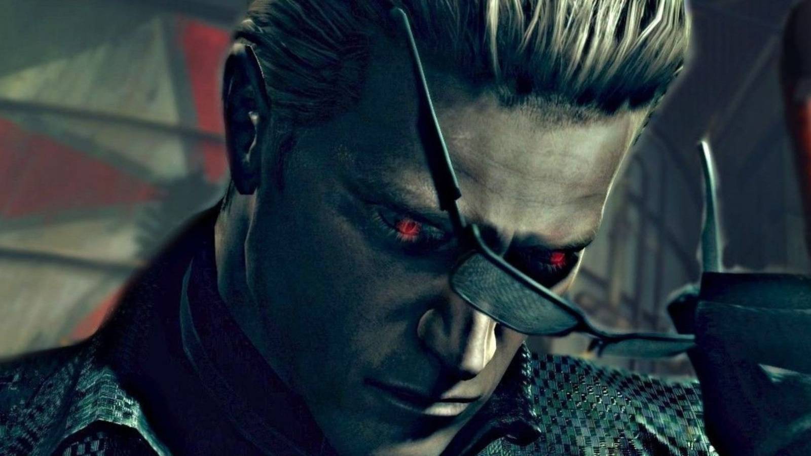 Albert Wesker taking off his glasses in Resident Evil 5
