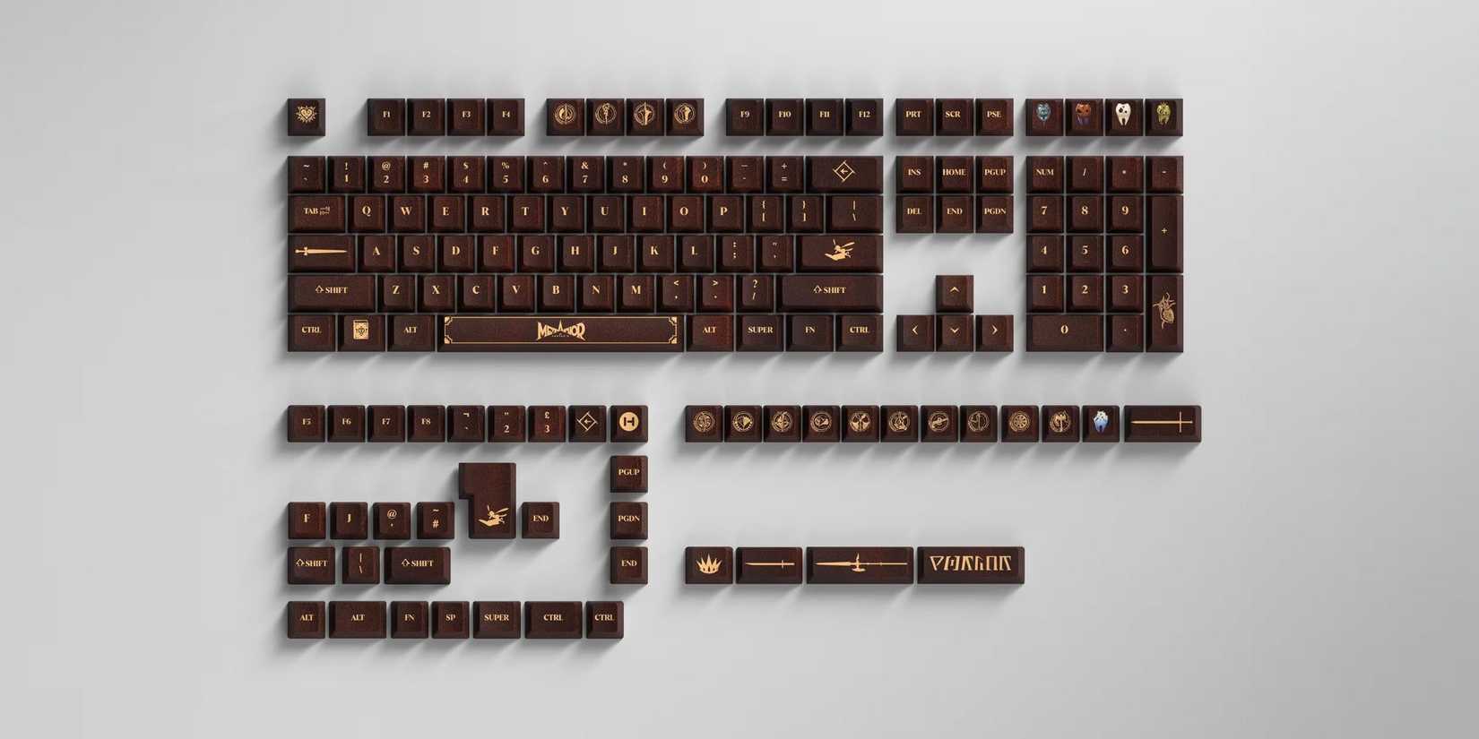 Image of the refantazio keycaps on a grey background.