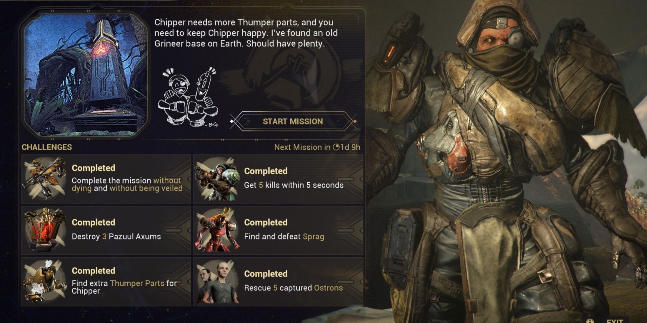 Pantalla de misión de Warframe Kahl