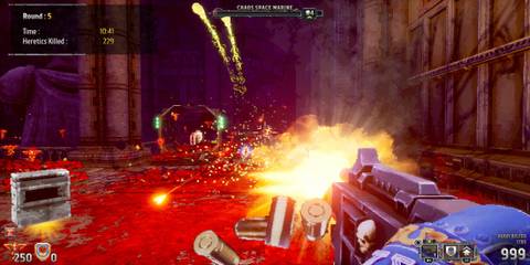 The Player Killing Enemies With A Heavy Bolter 