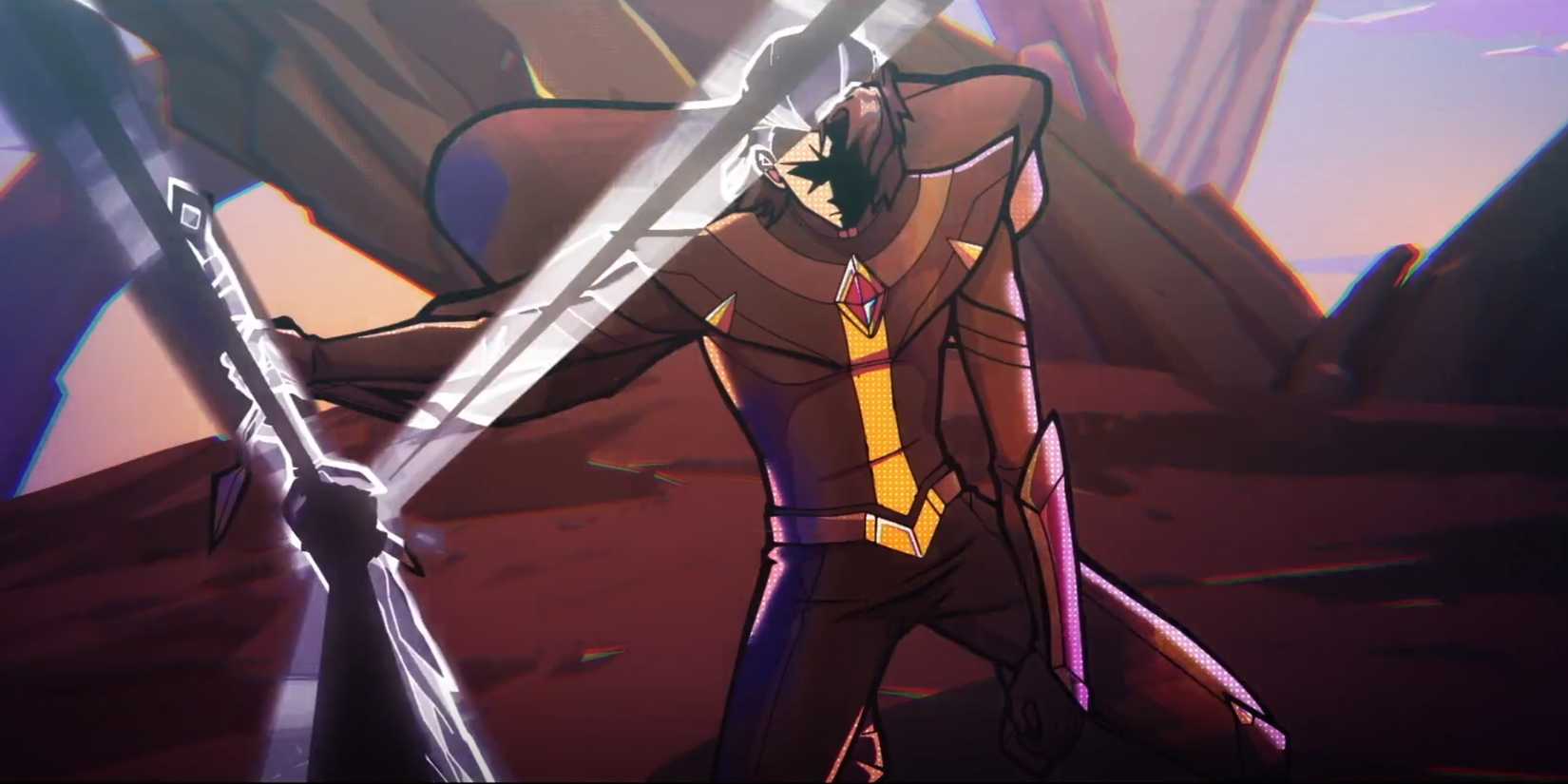 To Be Hero X-Wreck wielding a sword, shining black energy