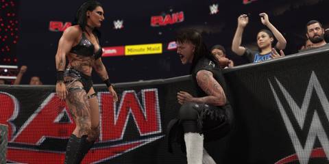 2 WWE 2k25 players during a wrestling match