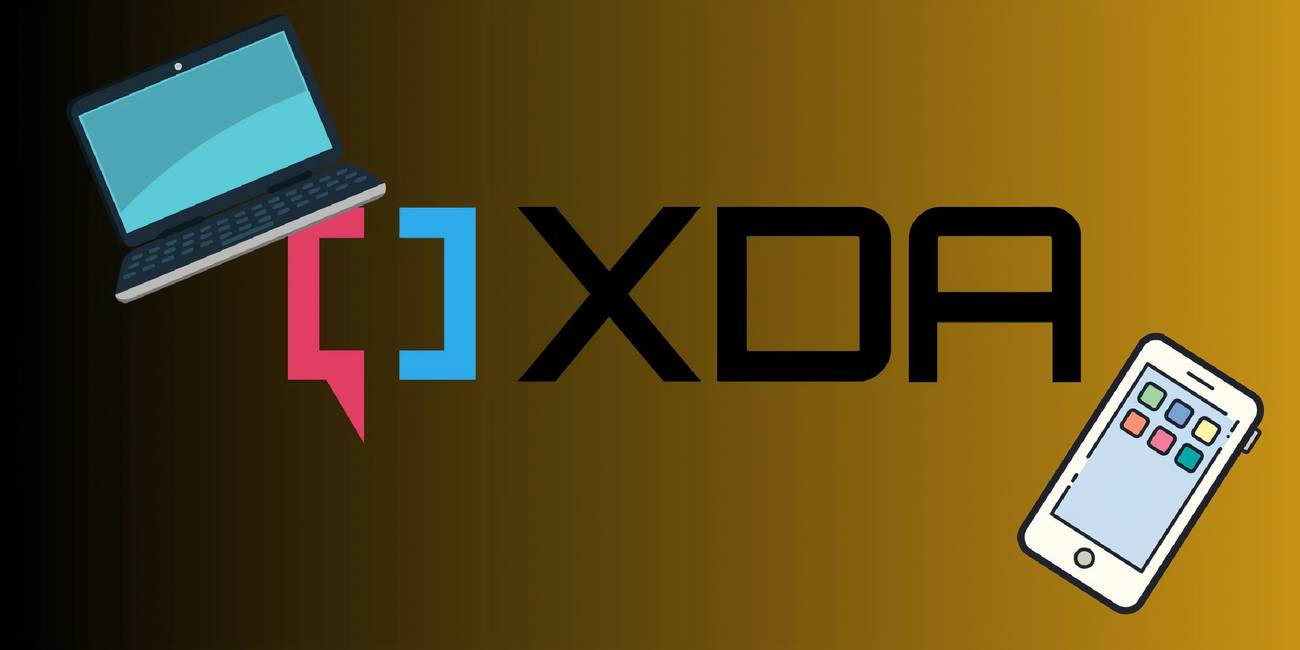 XDA logo over a yellow gradient background with a phone and computer emoji on top