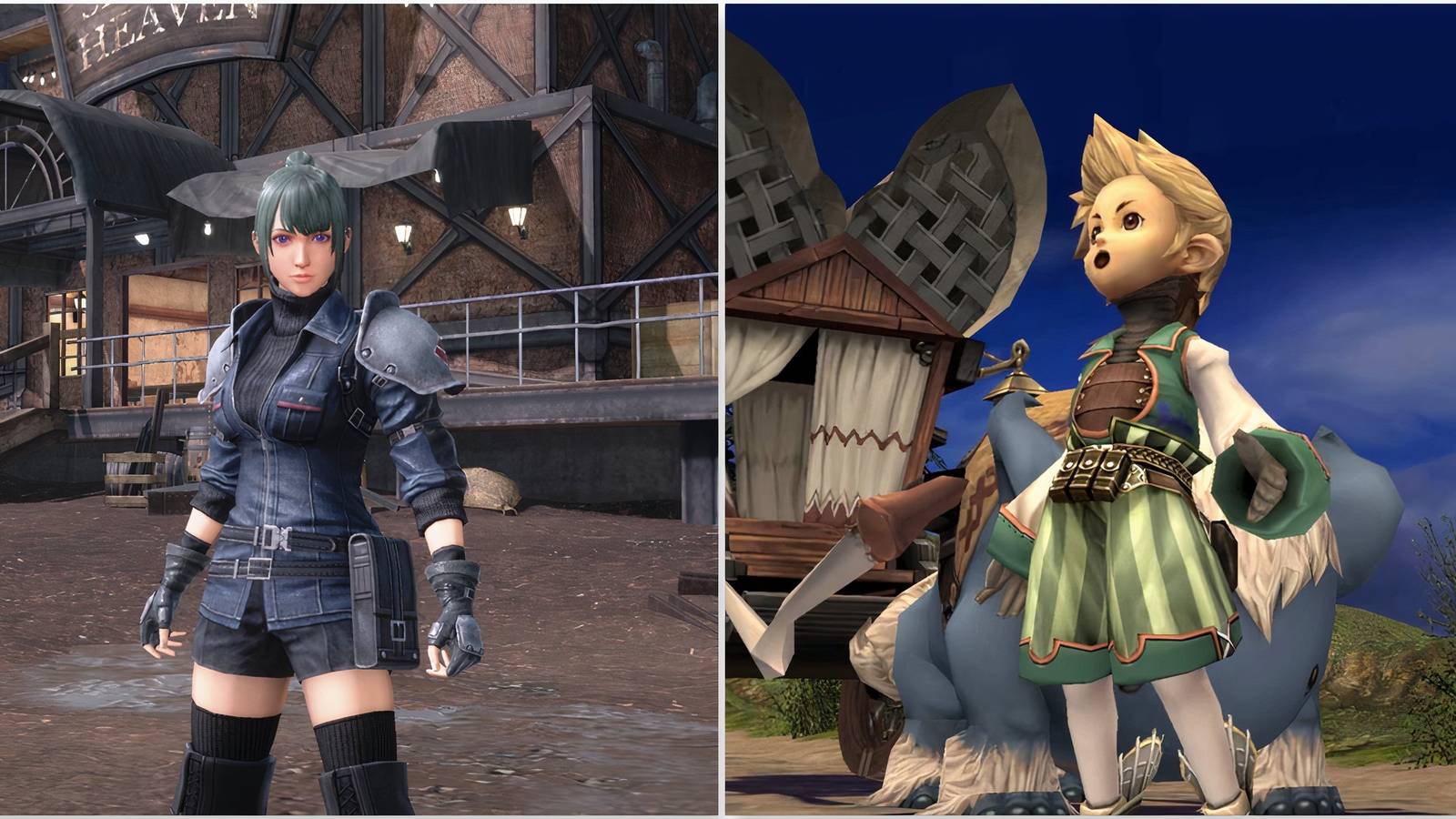 Your character in Final Fantasy 7 The First Soldier and a Clavat in Final Fantasy Crystal Chronicles