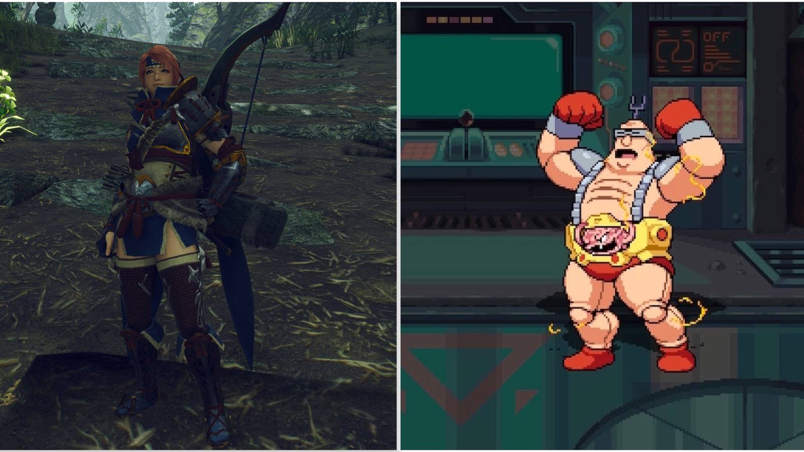 Your character in Monster Hunter Rise and Krang in Teenage Mutant Ninja Turtles Shredder's Revenge-1
