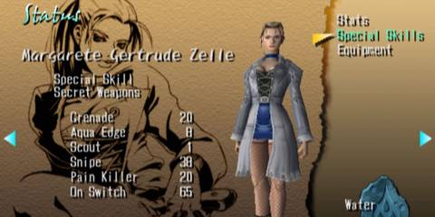 Zelle's status screen - Shadow Hearts