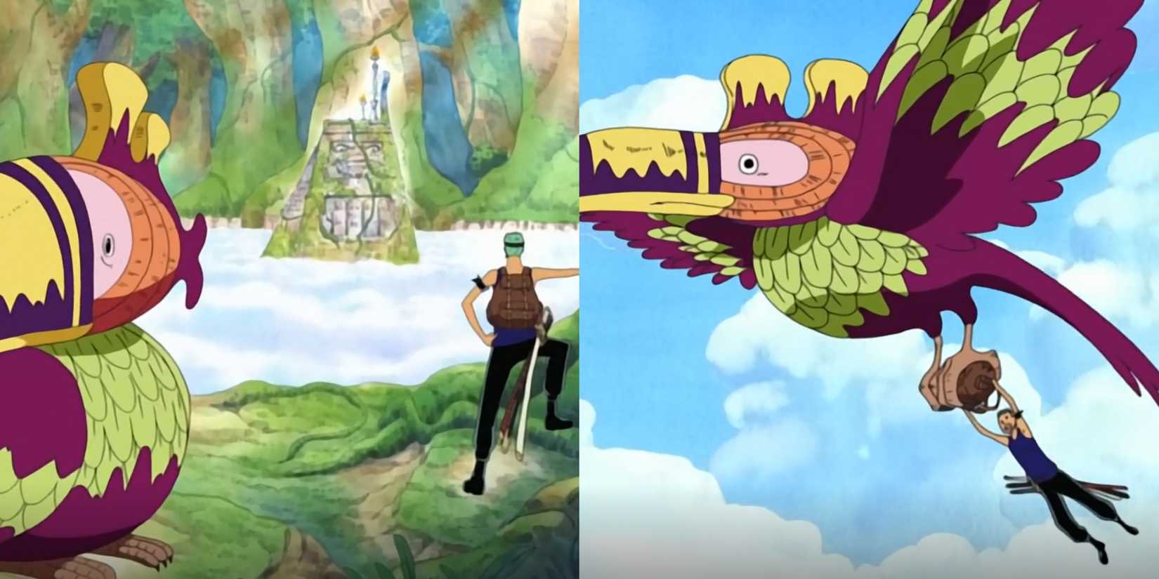 Zoro carried by a bird One Piece