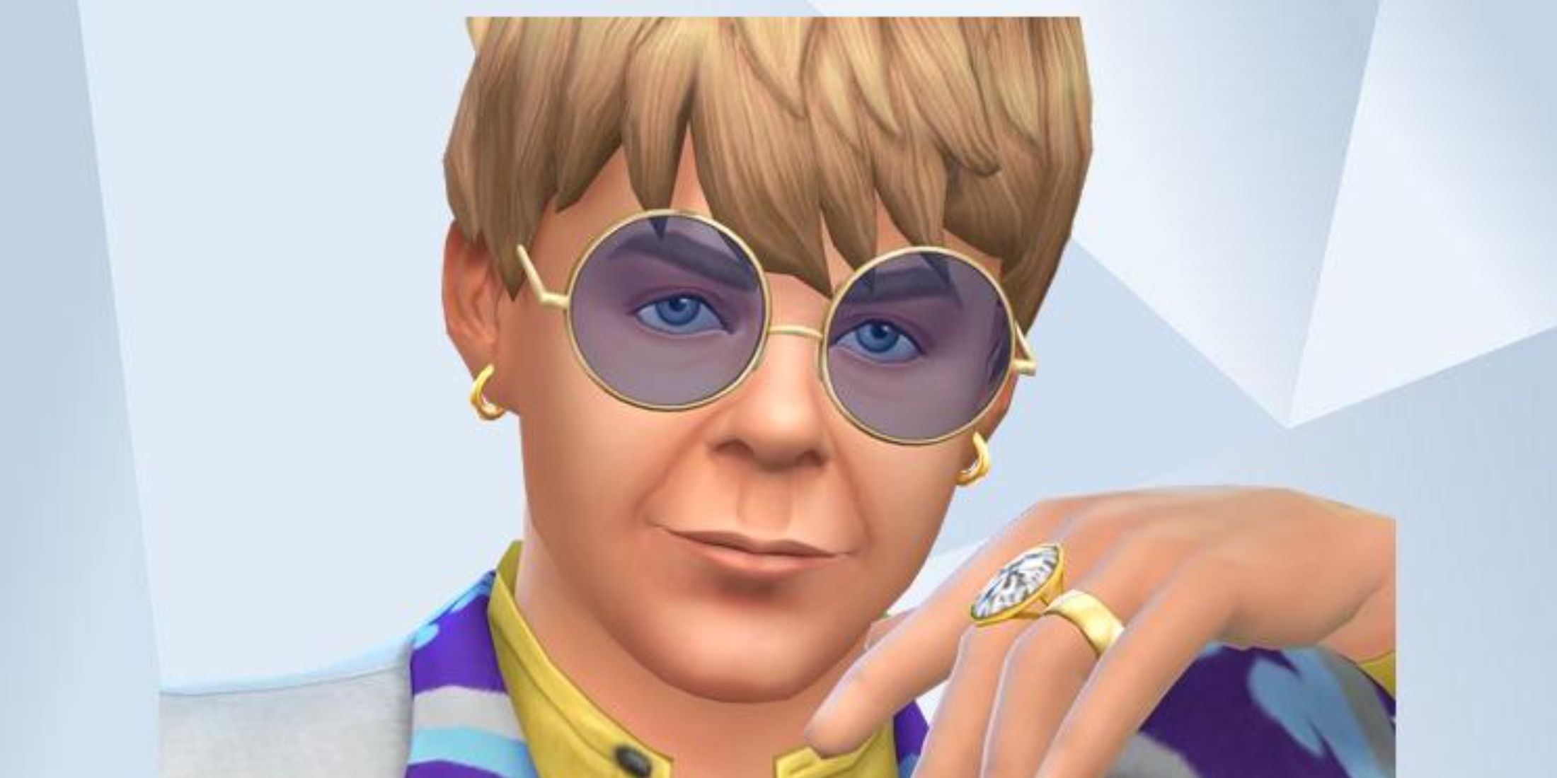 An image of Elton John recreated in The Sims 4
