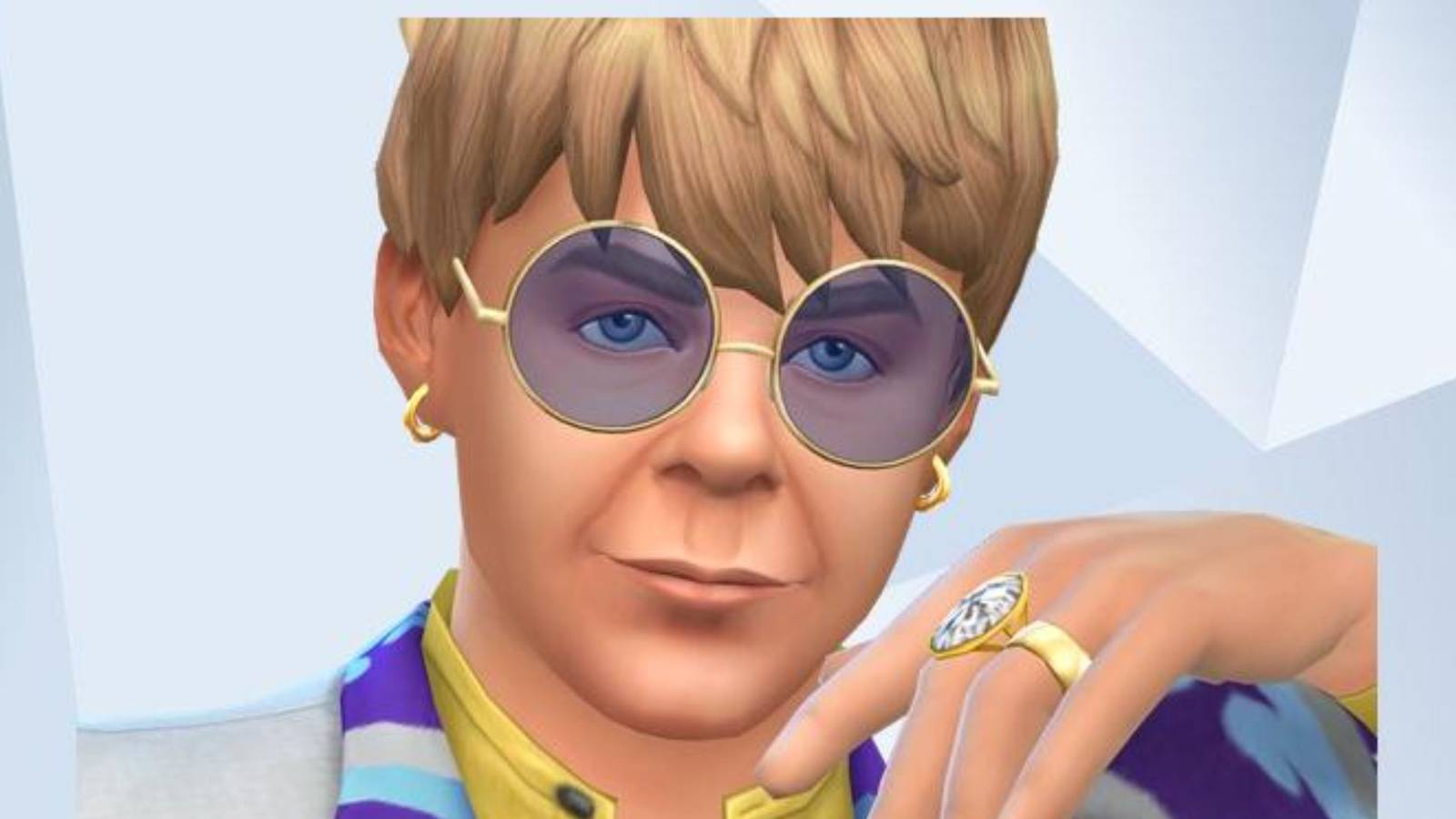 An image of Elton John recreated in The Sims 4
