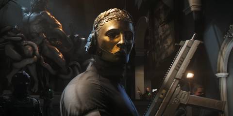 A man in a golden mask in 007 First Light