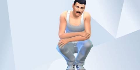 An image of Freddie Mercury recreated in The Sims 4