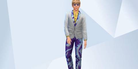 An image of Elton John recreated in The Sims 4