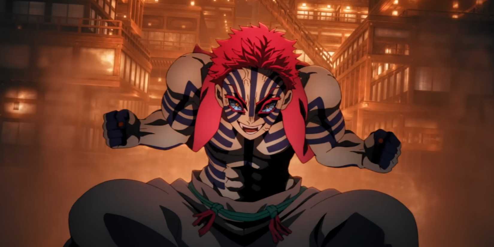 Akaza from infinity castle arc attacking tanjiro