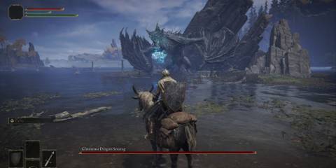 Elden Ring Glinstone Dragon Smarag standing while preparing glintstone breath