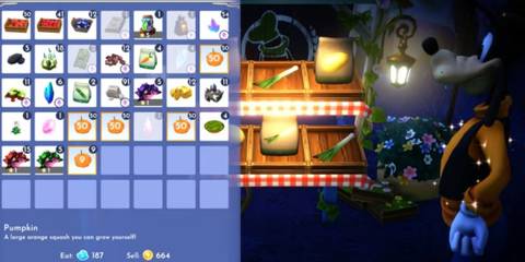 Collection of vegetables shows Pumpkin in Disney Dreamlight Valley
