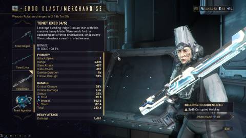 Warframe Tenet weapon vendor