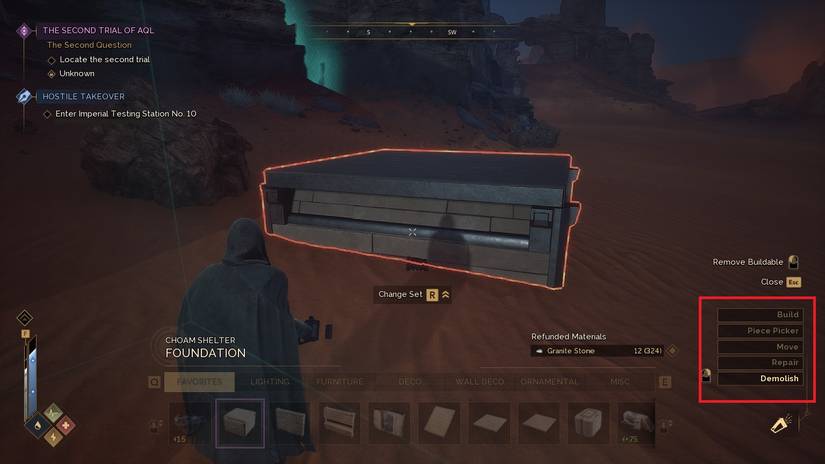 Dune Awakening Building Mode options