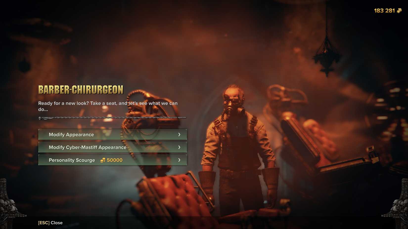 Darktide Barber Chirurgeon menu