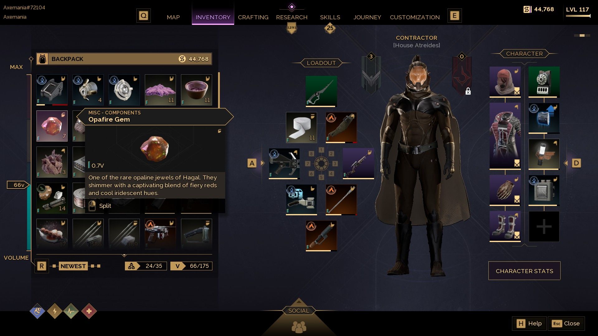 Opfire Gem se despierta en el inventario