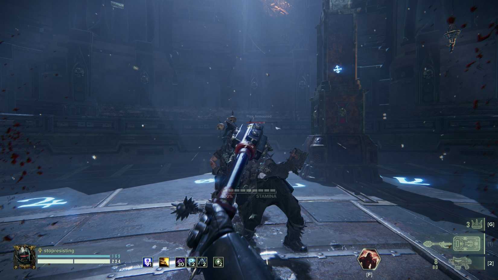 Darktide Arbitrator Shock Maul hitting enemy