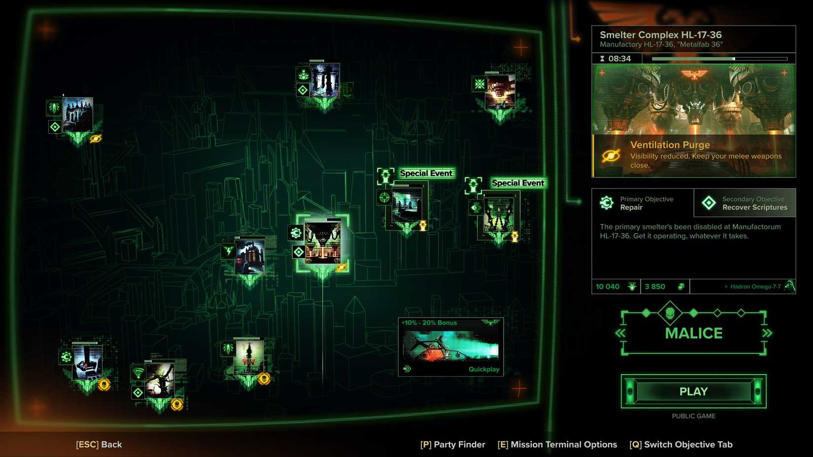 WH40K Darktide Mission Select screen