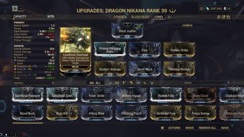 Warframe Condition Overload mod loadout