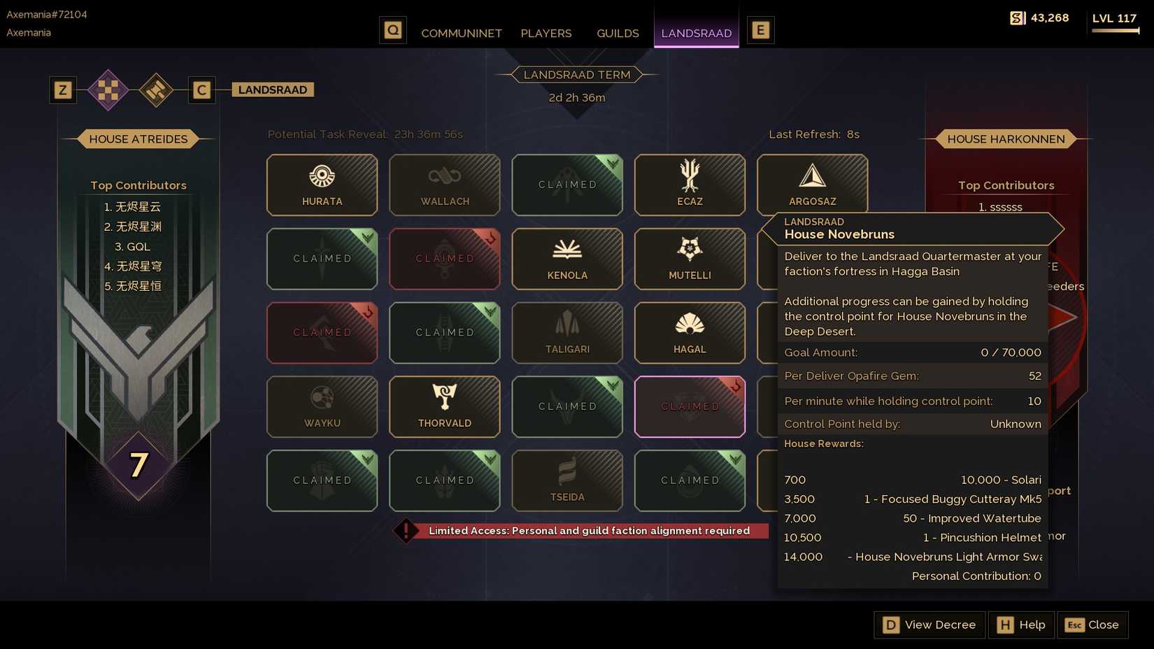 Dune: Awakening Landsraad menu