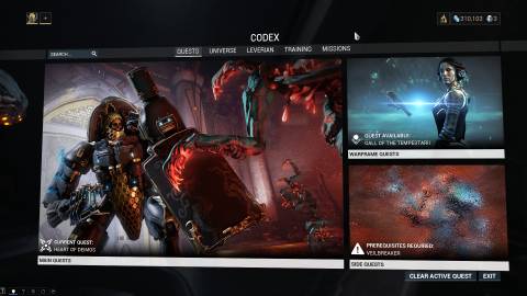 Warframe Quests Menu