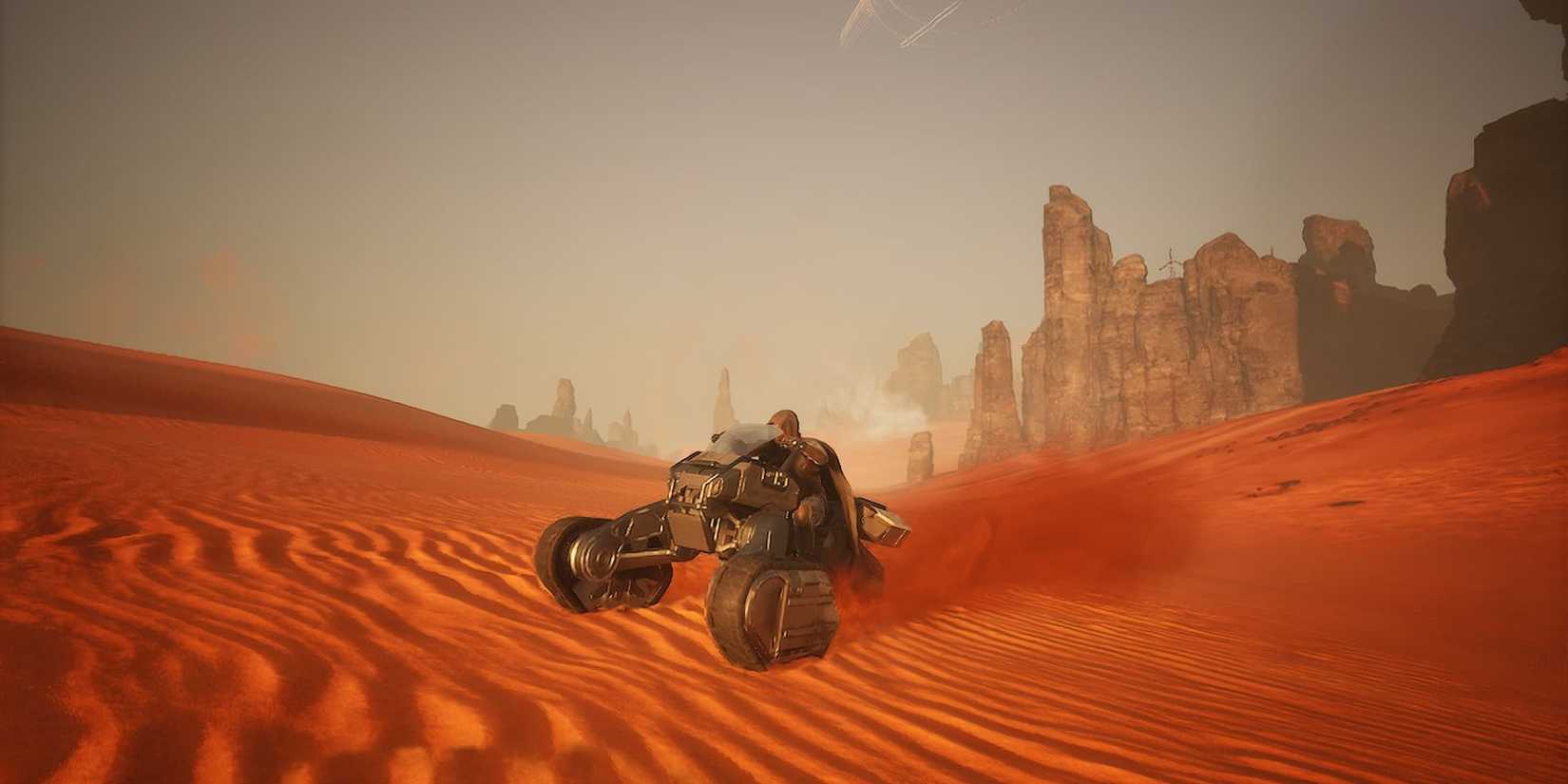Dune: Awakening Sandbike at dawn