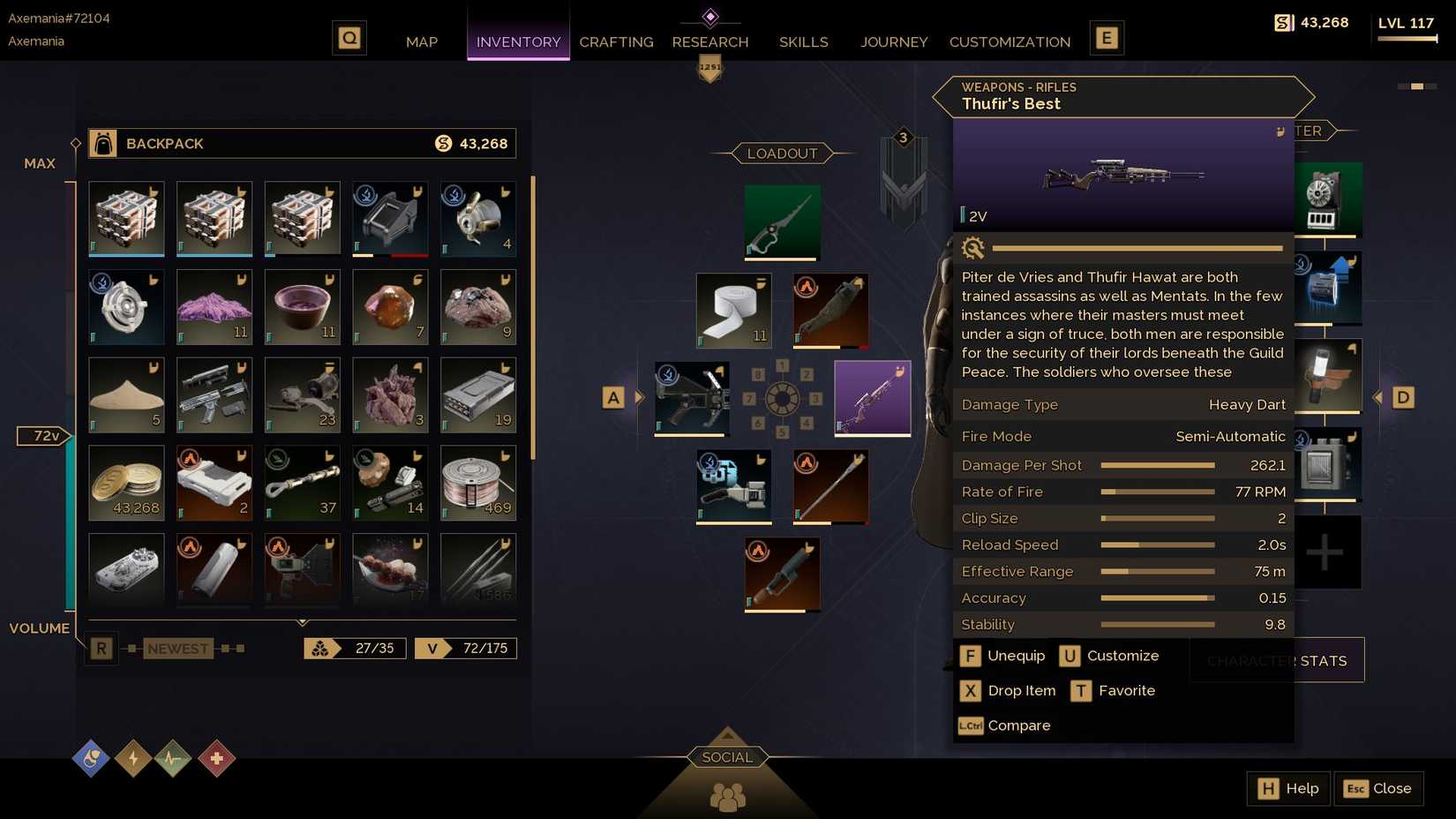 Dune: Awakening Thufir's Best stats