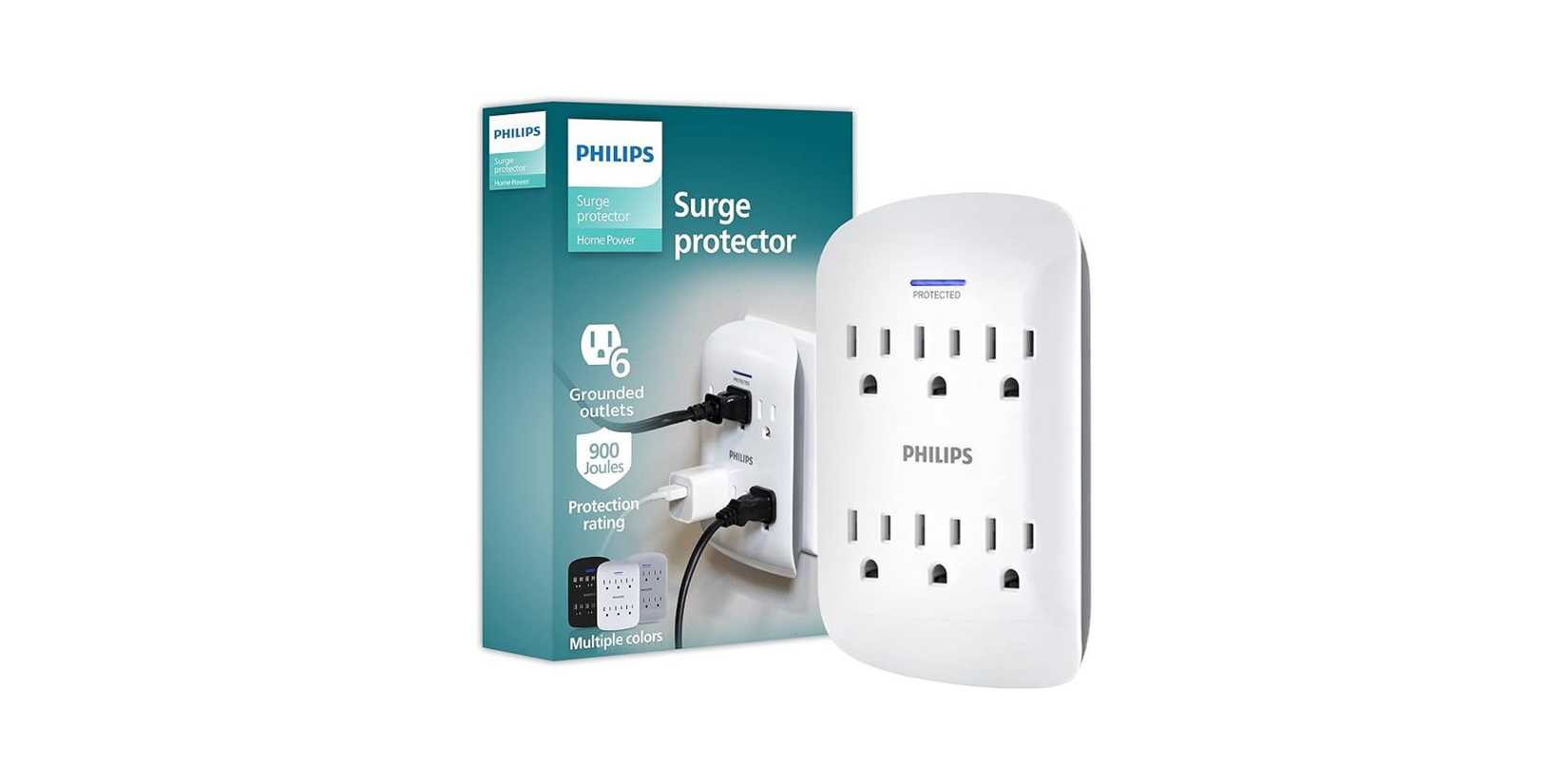 Image of Philips 6-Outlet Extender Surge Protector on a white background.