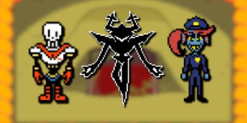 A collage of three key Deltarune characters that have mysteries sorrounding them: Papyrus, the Roaring Knight and Undyne.