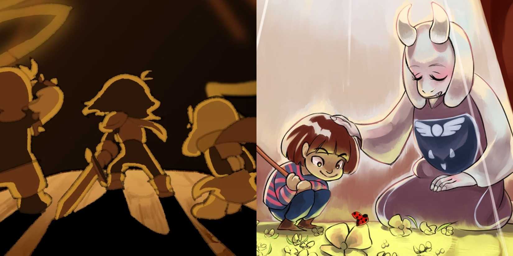 A collage of official art for Deltarune and Undertale, respectively.