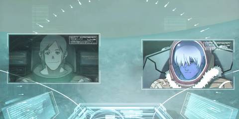 A cutscene featuring characters in Zone Of The Enders The 2nd Runner
