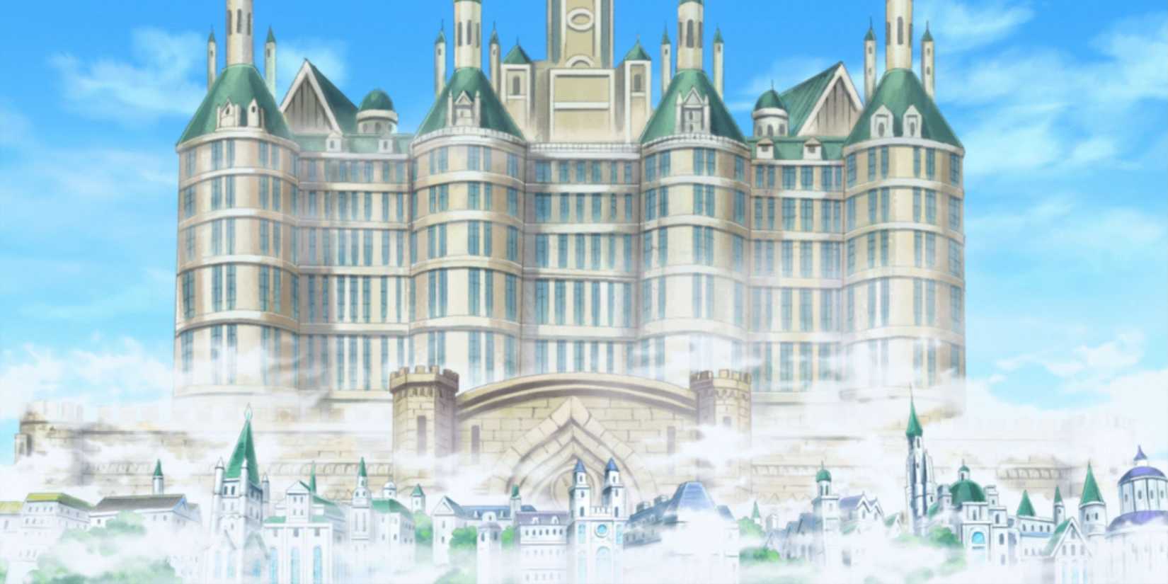 A wide shot of Pangea Castle in Mary Geoise - One Piece
